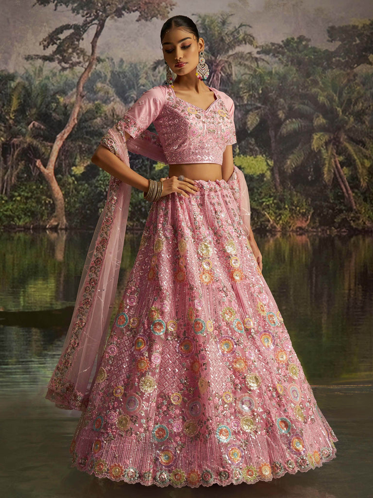 Graceful Pink Floral Embroidered Designer Lehenga Choli With Dupatta