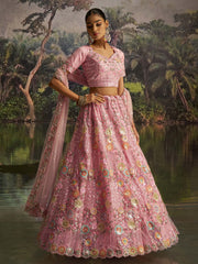 Graceful Pink Floral Embroidered Designer Lehenga Choli With Dupatta