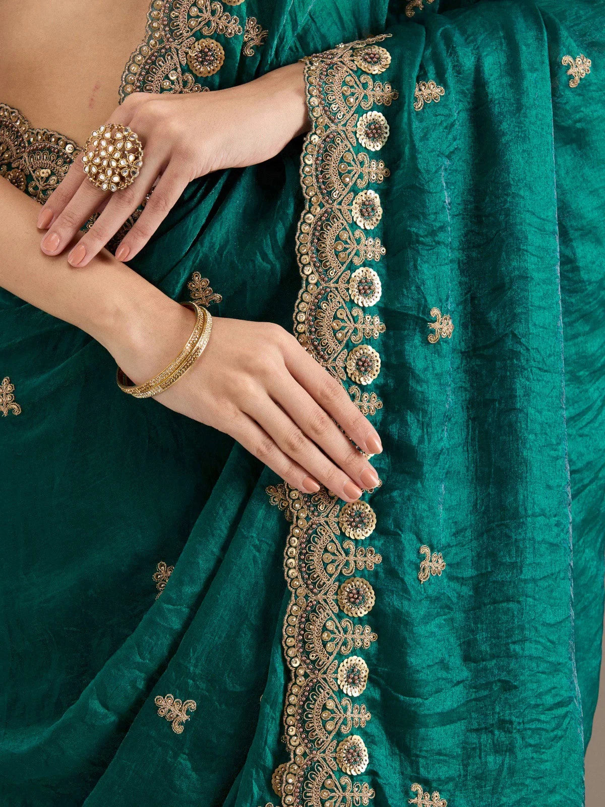 Charming Green Zari Embroidered Silk Reception Wear Saree With Blouse