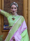 Pretty Lavender Handloom Weaving Silk Function Wear Saree With Blouse