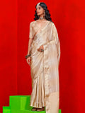 Beautiful Cream Zari Weaving Silk Traditional Saree With Blouse