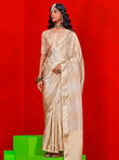 Beautiful Cream Zari Weaving Silk Traditional Saree With Blouse