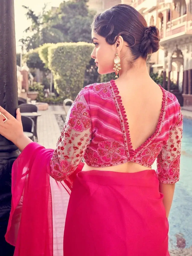 Ravishing Pink Sequins Orangza Party Wear Ruffle Saree With Blouse