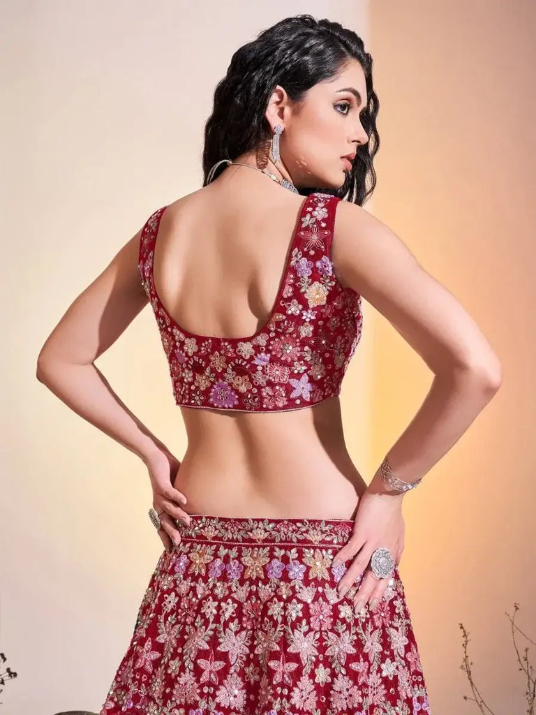 Captivating Pink Hand Worked Soft Net Wedding Wear Lehenga Choli