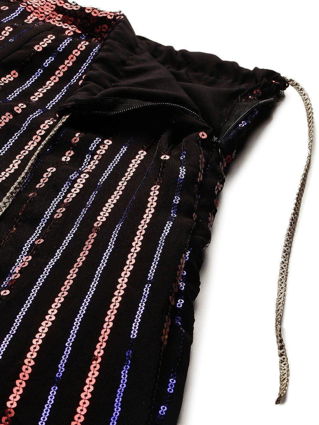 Black Embellished Sequinned Semi-Stitched Myntra Lehenga & Unstitched Blouse With Dupatta