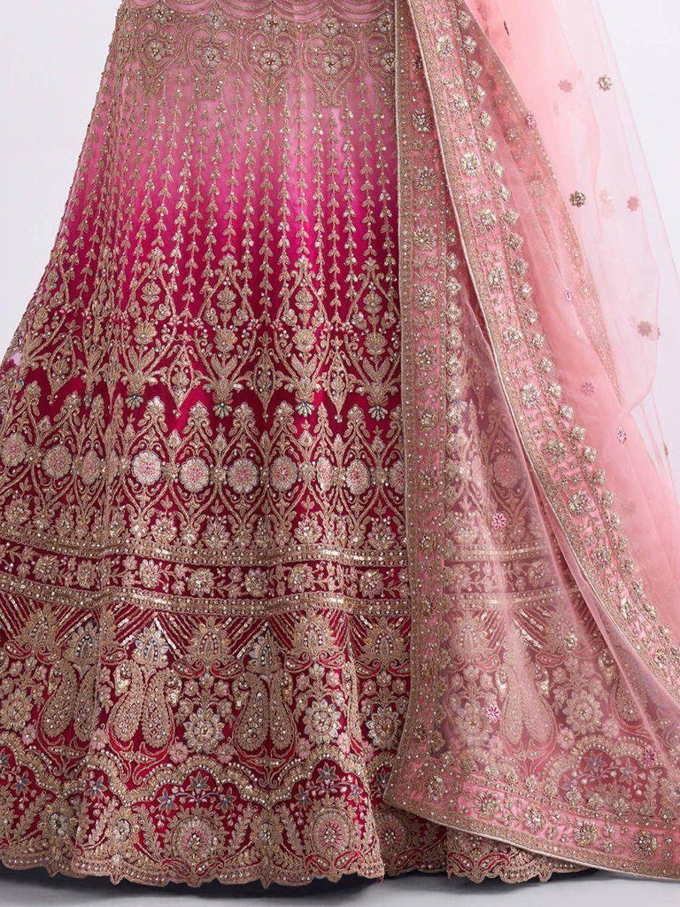 Luxurious Rani Shaded Cording Work Net Bridal Lehenga Choli