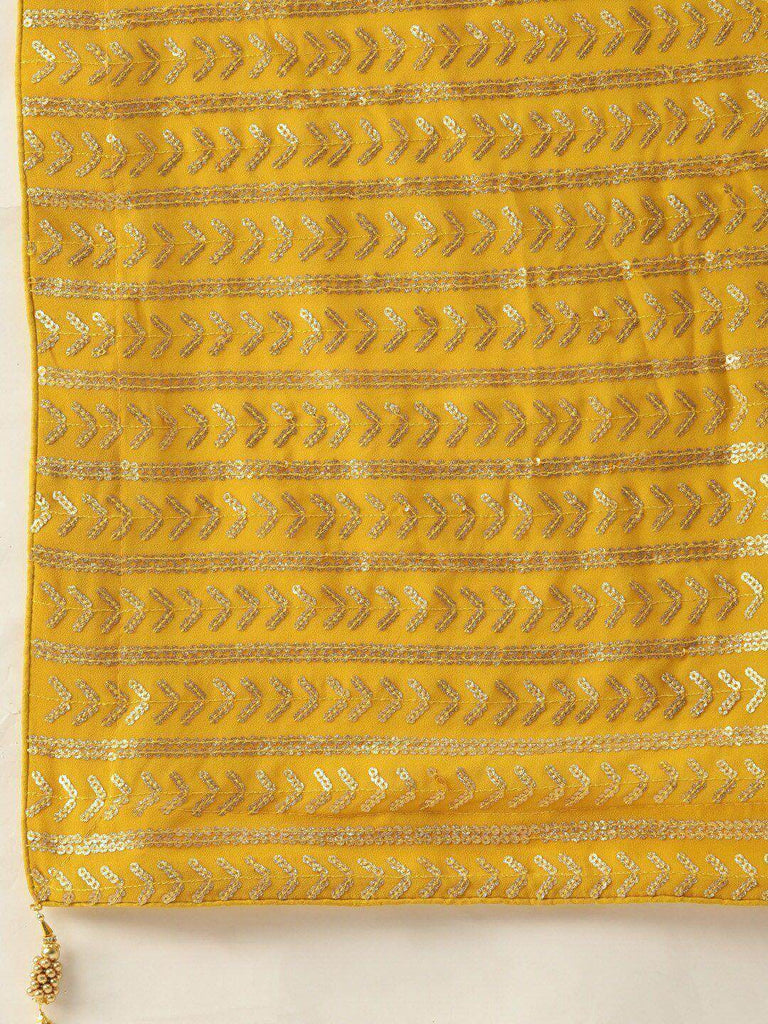 Mustard & Gold-Toned Embellished Sequinned Semi-Stitched Myntra Lehenga & Unstitched Blouse