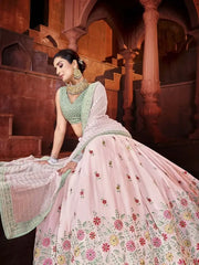 Pleasant Peach Sequins Embroidered Georgette Lehenga Choli