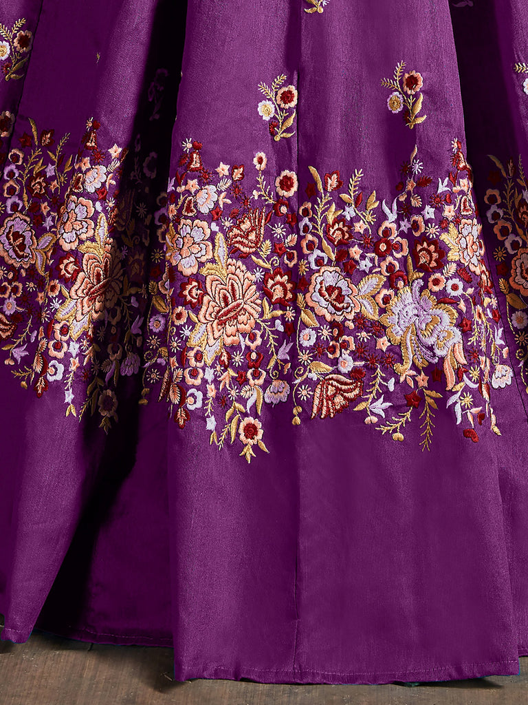 Gorgeous Purple Embroidered Silk Bridesmaid Plus Size Lehenga Choli 