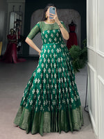 Marvelous Green Weaving Border Cotton Mehendi Wear Gown