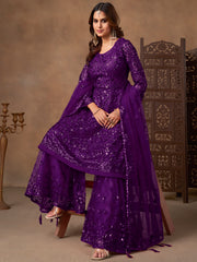 Precious Purple Embroidered Net Function Wear Sharara Suit
