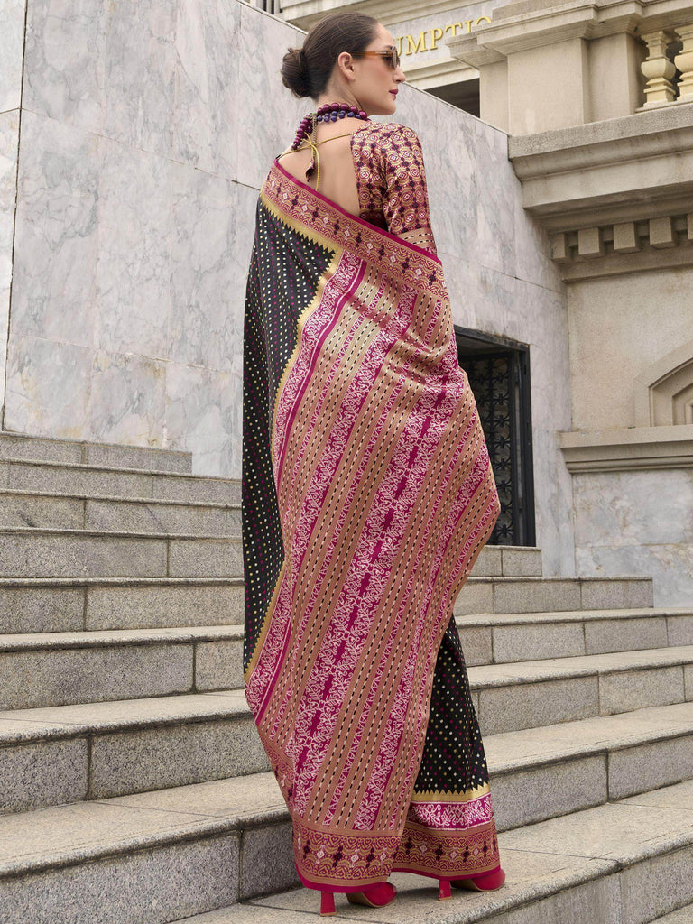 Pretty Black Weaving Banarasi Silk Function Wear Saree With Blouse