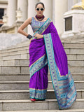 Amazing Violet Weaving Banarasi Silk Festival Wear Saree With Blouse
