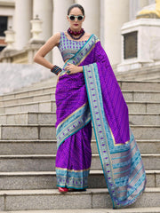 Amazing Violet Weaving Banarasi Silk Festival Wear Saree With Blouse