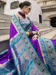 Amazing Violet Weaving Banarasi Silk Festival Wear Saree With Blouse