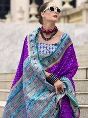 Amazing Violet Weaving Banarasi Silk Festival Wear Saree With Blouse