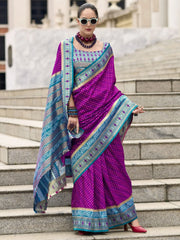 Amazing Purple Weaving Banarasi Silk Event Wear Saree With Blouse