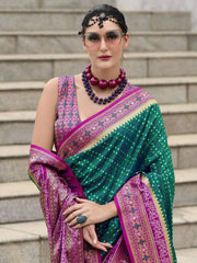 Ravishing Green Weaving Banarasi Silk Function Wear Saree With Blouse