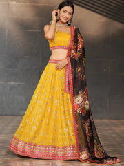Astonishing Yellow Sequins Georgette Haldi Wear Lehenga Choli