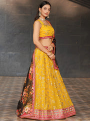 Astonishing Yellow Sequins Georgette Haldi Wear Lehenga Choli