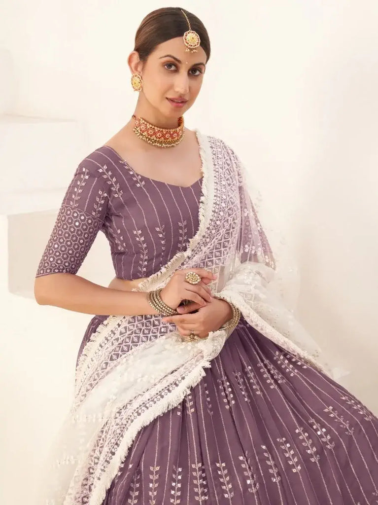 Alluring Dusty Purple Sequins Embroidery Georgette Lehenga Choli