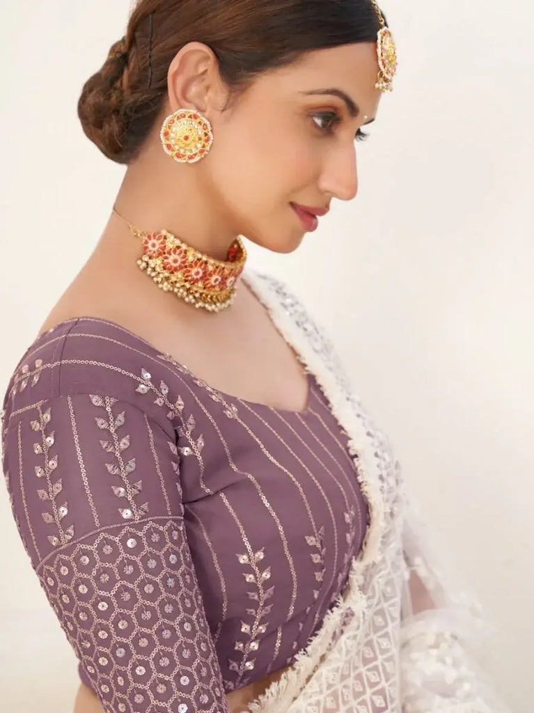 Alluring Dusty Purple Sequins Embroidery Georgette Lehenga Choli