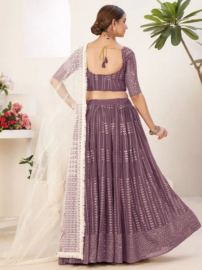 Alluring Dusty Purple Sequins Embroidery Georgette Lehenga Choli
