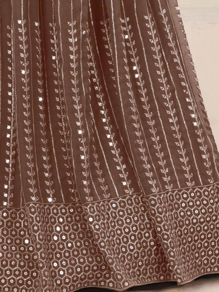 Adorable Brown Sequins Embroidered Georgette Lehenga Choli