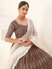 Adorable Brown Sequins Embroidered Georgette Lehenga Choli