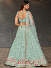 Awesome Sky-Blue Sequins Georgette Engagement Wear Lehenga Choli