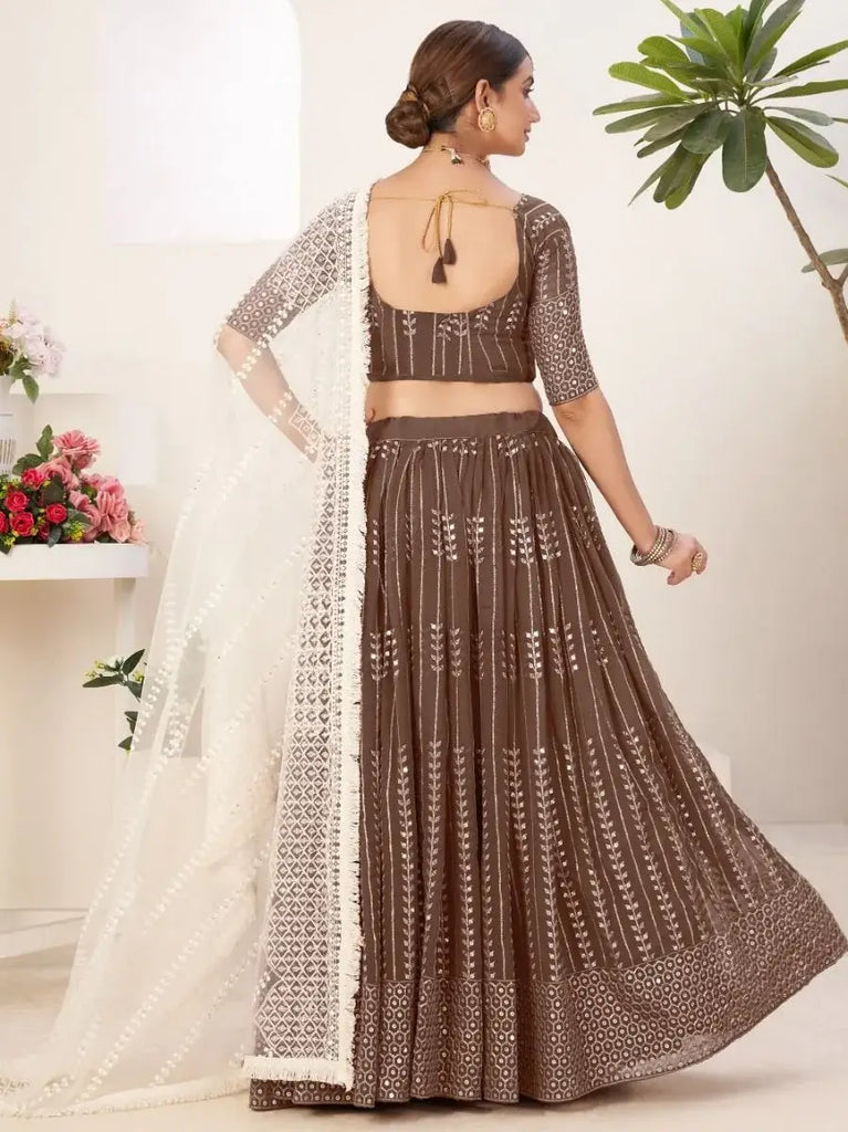 Adorable Brown Sequins Embroidered Georgette Lehenga Choli