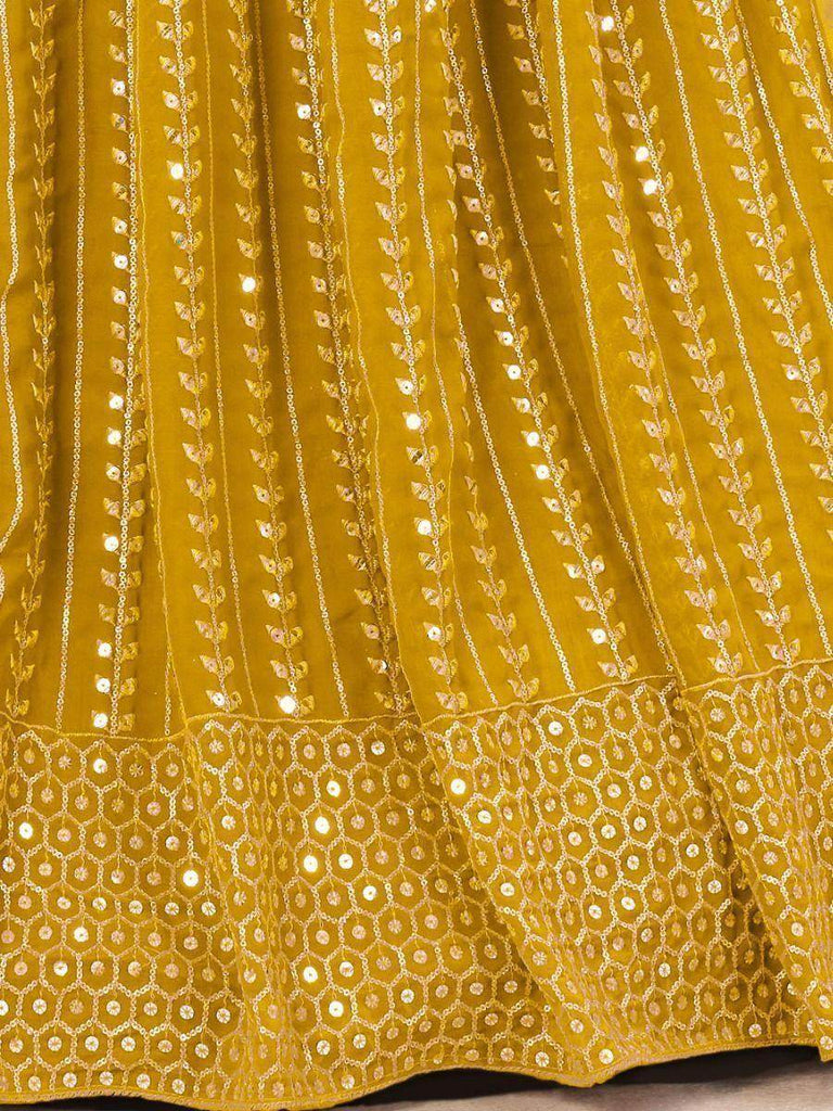 Abundant Mustard Sequins Embroidery Georgette Lehenga Choli