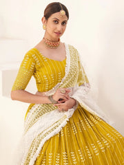 Abundant Mustard Sequins Embroidery Georgette Lehenga Choli