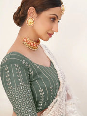 Prominent Sage Green Sequins Embroidery Georgette Lehenga Choli
