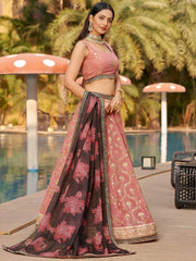 Wonderful Pink Thread Work Georgette Function Wear Lehenga Choli