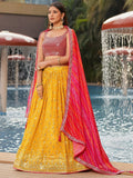 Gorgeous Yellow Sequins Georgette Haldi Wear Lehenga Choli
