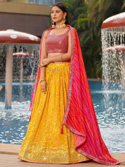 Gorgeous Yellow Sequins Georgette Haldi Wear Lehenga Choli