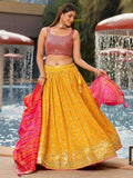 Gorgeous Yellow Sequins Georgette Haldi Wear Lehenga Choli