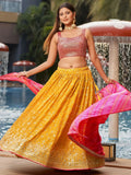 Gorgeous Yellow Sequins Georgette Haldi Wear Lehenga Choli