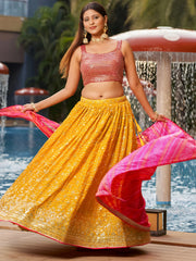 Gorgeous Yellow Sequins Georgette Haldi Wear Lehenga Choli