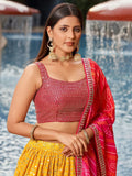Gorgeous Yellow Sequins Georgette Haldi Wear Lehenga Choli