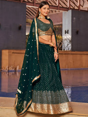 Stunning Green Sequins Georgette Reception Wear Lehenga Choli