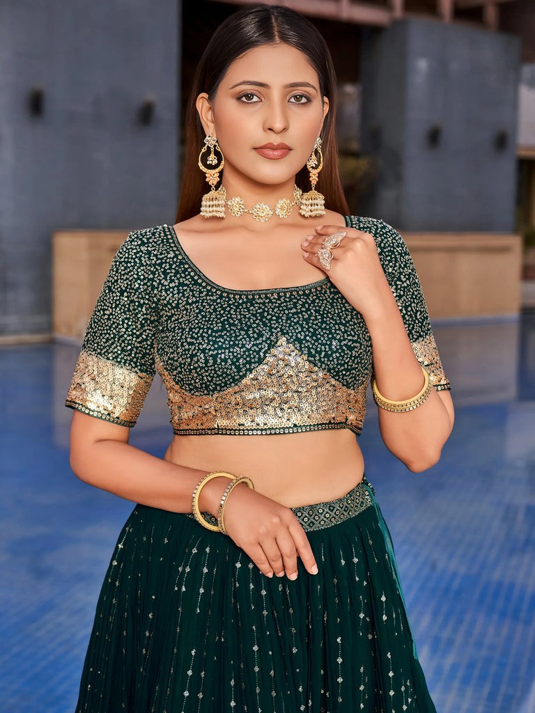 Stunning Green Sequins Georgette Reception Wear Lehenga Choli