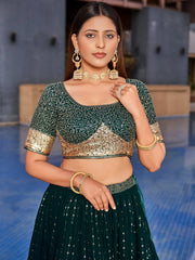 Stunning Green Sequins Georgette Reception Wear Lehenga Choli