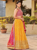 Stunning Yellow Sequins Georgette Wedding Wear Lehenga Choli