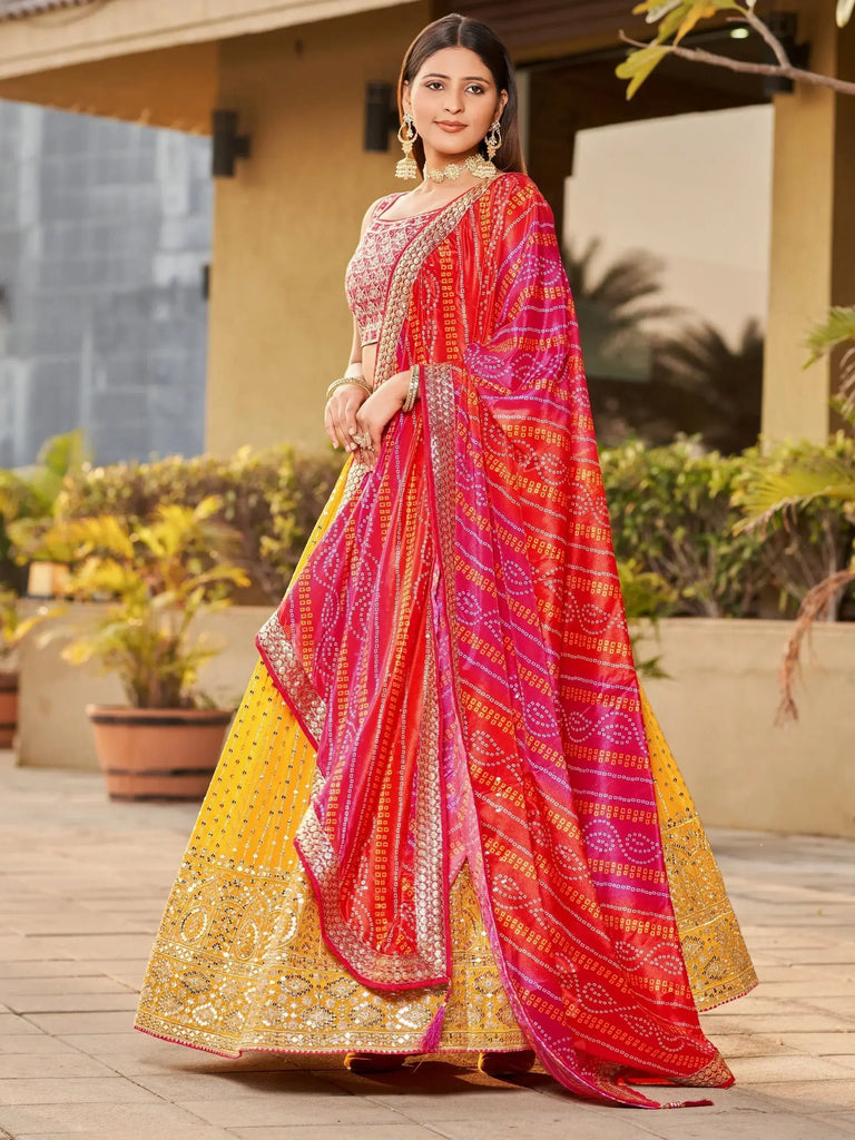 Stunning Yellow Sequins Georgette Wedding Wear Lehenga Choli