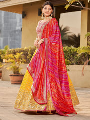 Stunning Yellow Sequins Georgette Wedding Wear Lehenga Choli