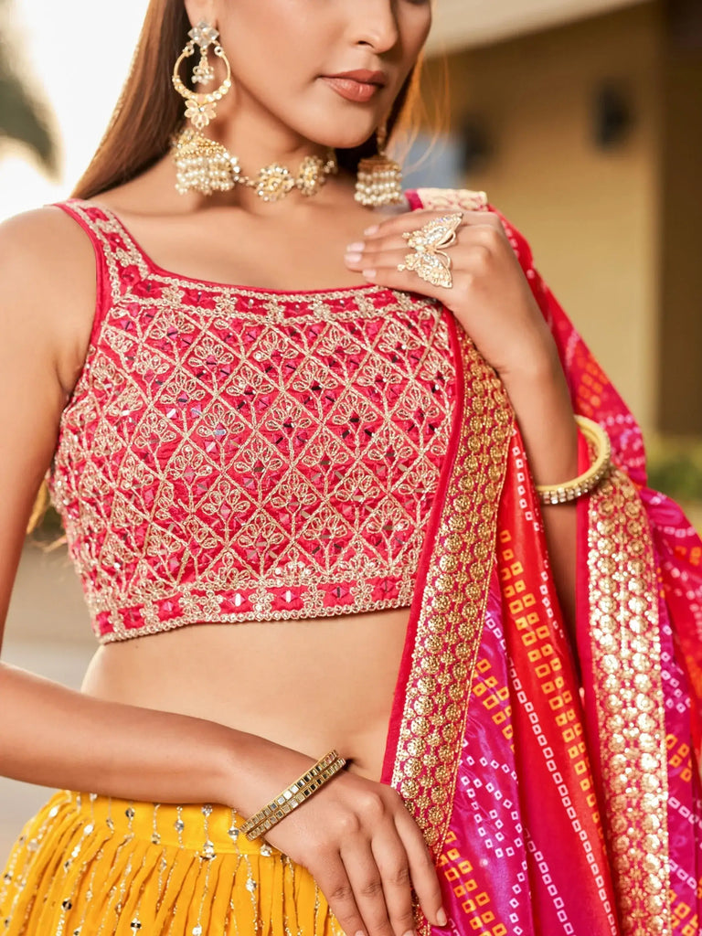 Stunning Yellow Sequins Georgette Wedding Wear Lehenga Choli