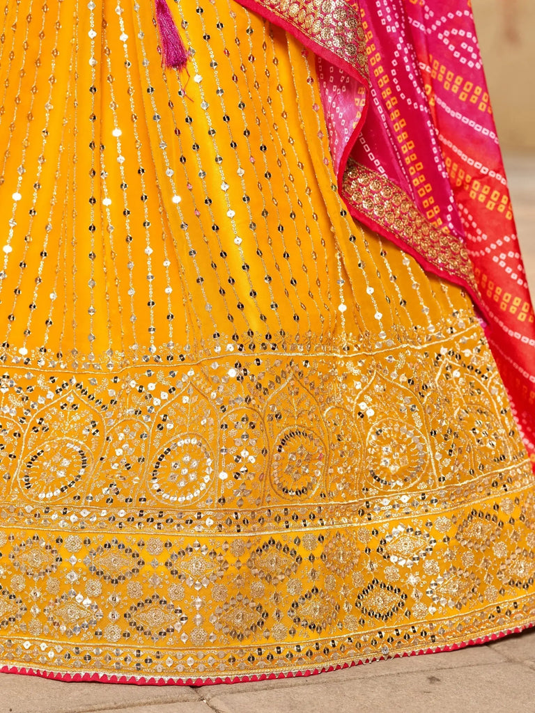 Stunning Yellow Sequins Georgette Wedding Wear Lehenga Choli