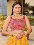 Stunning Yellow Sequins Georgette Wedding Wear Lehenga Choli